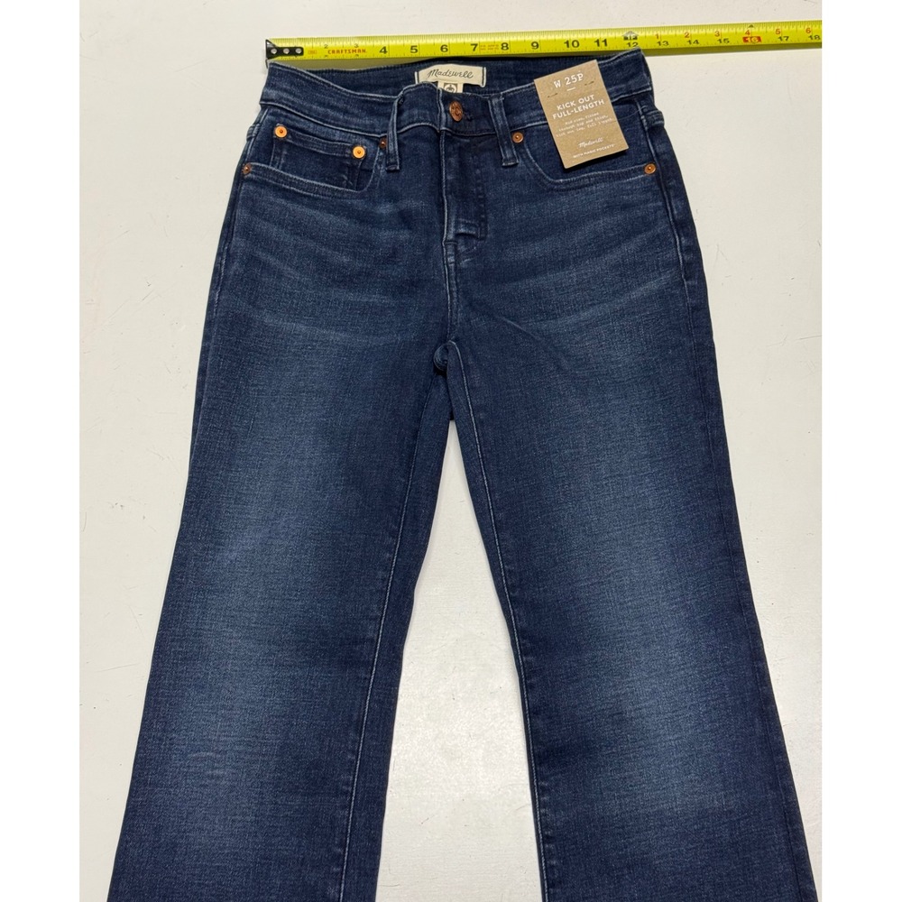 Madewell Kick Out Full-Length Jeans Dark Indigo Mid Rise W 25P NR945 - Picture 2 of 6